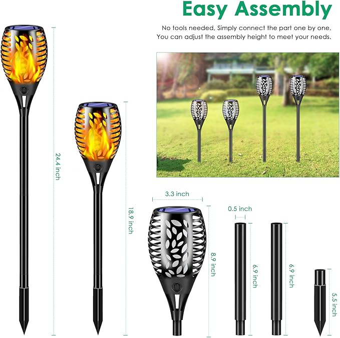 TomCare 8 Pack Solar Lights Outdoor Flickering Flame Solar Torch Lights | Realistic Flame Effect, Charges in 6-8 Hours, 10-12-Hour Runtime, IP65 Waterproof, Auto On/Off for Yard, Patio and Garden