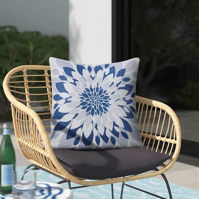 JASEN Outdoor Waterproof Pillow Covers, Blue Floral Pillow Covers, Set of 2 18x18, Double-Sided Decorative Outside Throw Pillows for Patio Furniture Couch Porch Garden