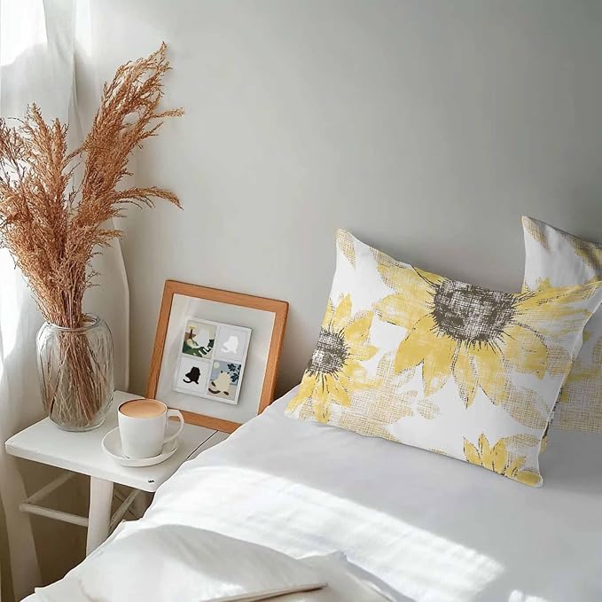 Vandarllin Outdoor Throw Pillows Covers 20x12 inch Set of 2 Waterproof Yellow Sunflower Decorative Zippered Cushion Covers for Patio Furniture, Flower Field Lumbar Pillowcases