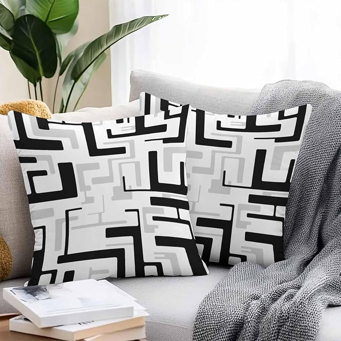 Vandarllin Outdoor Throw Pillows Covers 26x26 inch Set of 2 Waterproof Black Geometric Stripes Decorative Zippered Cushion Covers for Patio Furniture, Modern Abstract Lines Lumbar Pillowcases