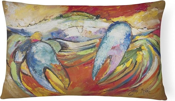 Caroline's Treasures JMK1109PW1216 Blue Crab Canvas Fabric Decorative Pillow Machine Washable, Indoor Outdoor Decorative Pillow for Couch, Bed or Patio, 12HX16W