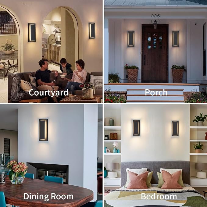 Outdoor Wall Light Black LED Wall Sconces,12 in,9 W | Black, Exterior Light Fixture Wall Mount For Porch,Hallway Front Door,Waterproof LED 3000K Warm White, 360° Angle 1 Pack