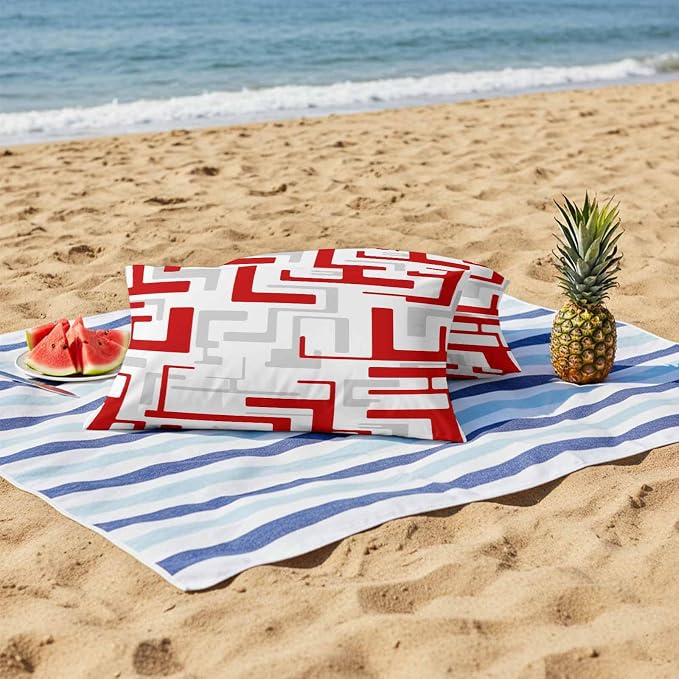 Vandarllin Outdoor Throw Pillows Covers 20x12 inch Set of 2 Waterproof Red Geometric Stripes Decorative Zippered Cushion Covers for Patio Furniture, Modern Abstract Lines Lumbar Pillowcases