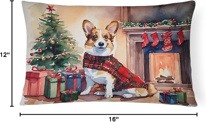 Caroline's Treasures DAC2637PW1216 Corgi Cozy Christmas Throw Pillow Machine Washable, Indoor Outdoor Decorative Pillow for Couch, Bed or Patio, 12HX16W