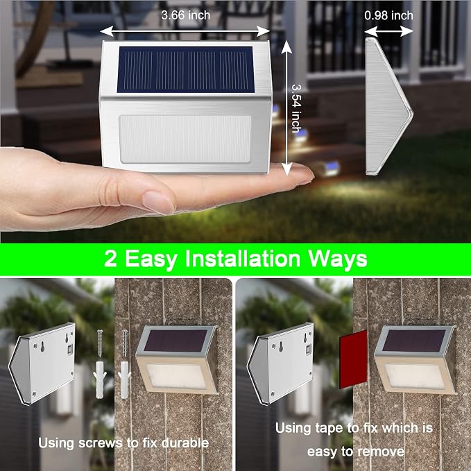 JSOT Solar Powered Lights Ideal for Step, Fence, Deck, Stair-Cool White-6P | Stainless Steel, Waterproof, Automatic Dusk to Dawn, Anti-Rust, Energy Efficient, Perfect for house decor