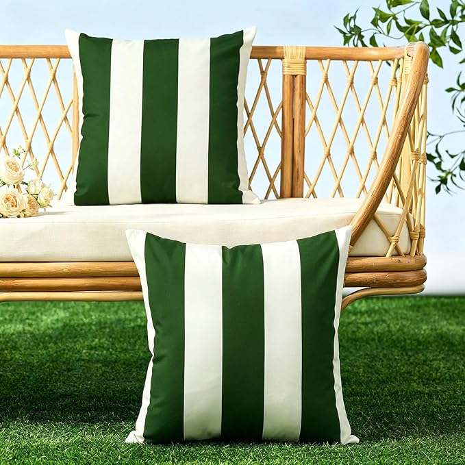 Allorry Outdoor Pillow Covers 16x16 Dark Green Striped Outdoor Decor 007M16 | Striped Pillow Covers|for Spring Summer Outdoor Waterproof Garden Patio Furniture Sofa Bed Home Decor