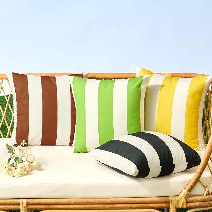 Allorry Outdoor Pillow Covers 16x16 Rust Striped Outdoor Decor JB007J16 | Striped Pillow Covers|for Spring Summer Outdoor Waterproof Garden Patio Furniture Sofa Bed Home Decor