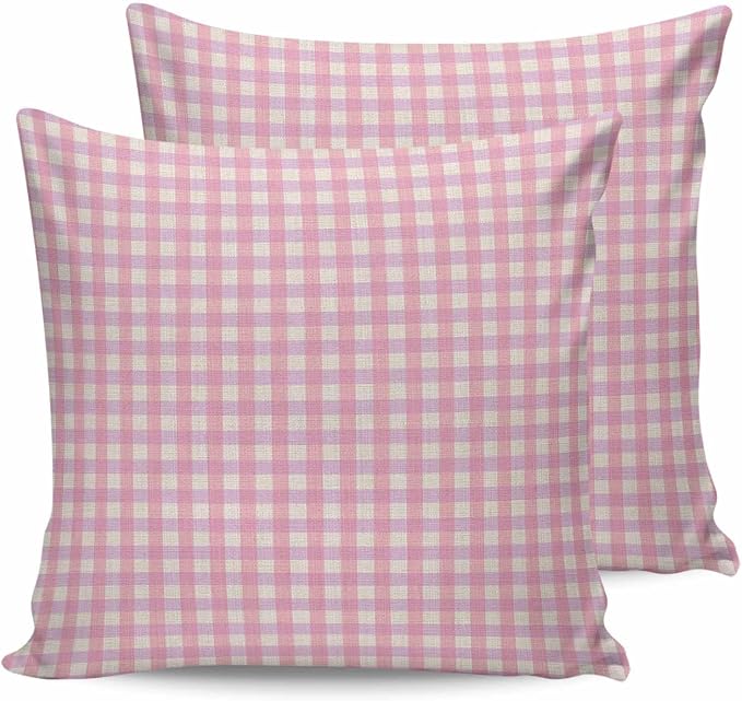 Outdoor Waterproof Throw Pillow Covers Set of 2 Pink Buffalo Plaid Pillowcases 20x20 Inches Linen Classic Checked Patio Decorative Pillows Cushion Case Patio Pillows for Couch Bed Chair Garden