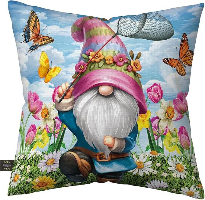 Briarwood Lane Spring Indoor/Outdoor Pillow 17x17 Springtime Gnome for Spring Pillow