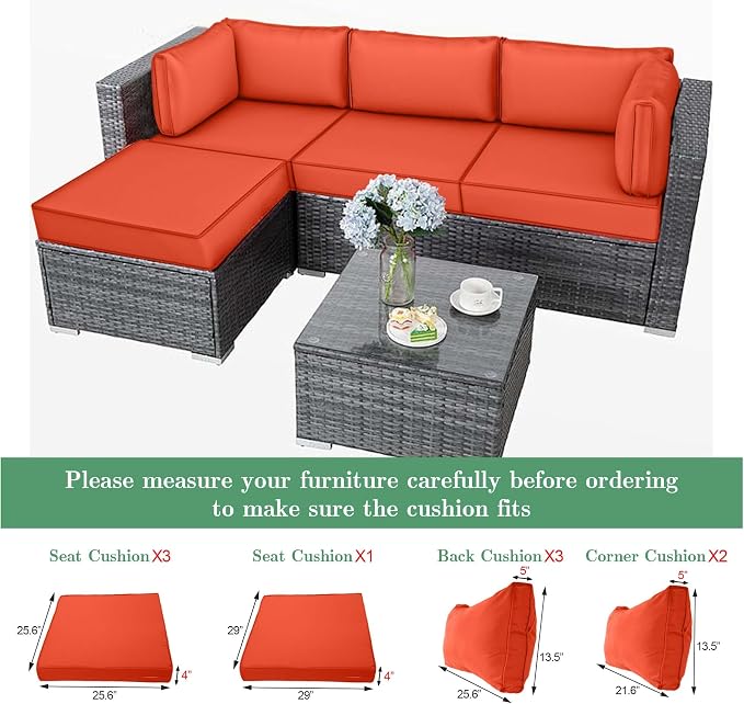 9pc Waterproof Outdoor Couch Cushions for 4 Seat Patio Orange | Water-resistant, UV-resistant,9pc High-Density Foam Replacement Cushions for 4-Seat Outdoor Sectional Furniture