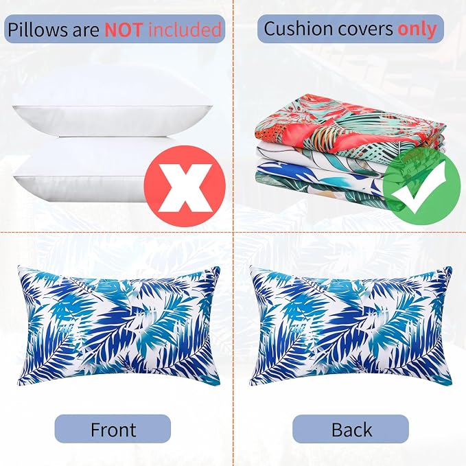 Outdoor Lumbar Pillow Covers Waterproof Summer Decorative Throw Pillow Covers Blue Tropical Leaf Couch Covers 18x18 Set of 2 Outdoor Cushion Home Decor for Patio Furniture Garden Tent Balcony Bench