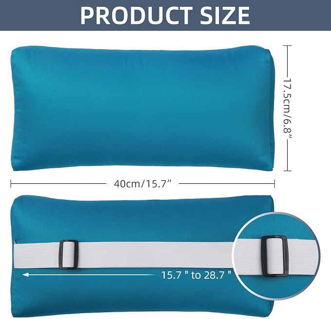 Headrest Pillow for Patio Chaise Lounge Chair, Outdoor Chaise Pillows with Adjustable Elastic Stripe Head Resting Pillows for Recliner Office Chair, Teal 2 Pack