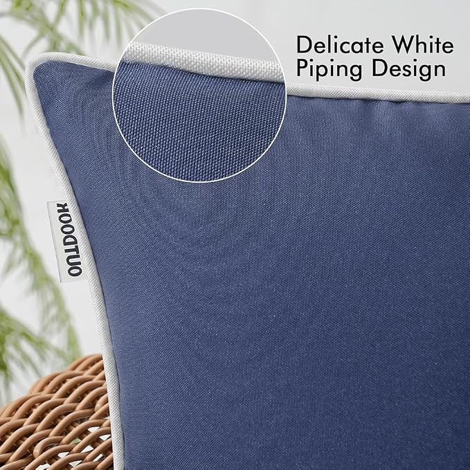 MIULEE Outdoor Waterproof Pillow Covers 18x18 Navy Pack of 2 | Decorative Farmhouse Throw Pillow Covers with Piping,Square Solid Color,Patio Furniture,Summer Couch Tent Sofa Living Room