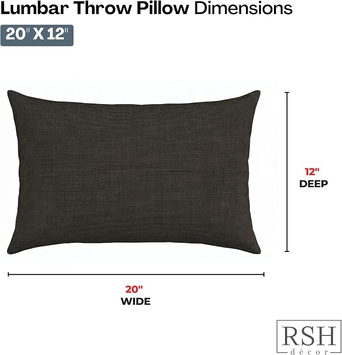 RSH DECOR: Sunbrella Lumbar Throw Pillows Set of 4 | 20" x 12" | Water and Fade-Resistant Performance Fabric | Outdoor Pillow Covers with Down-Alternative Inserts | Made in USA (Fife Slate)