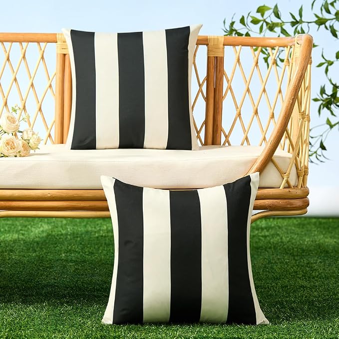Allorry Outdoor Pillow Covers 20x20 Black Striped Outdoor Decor JB007A20 | Striped Pillow Covers|for Spring Summer Outdoor Waterproof Garden Patio Furniture Sofa Bed Home Decor