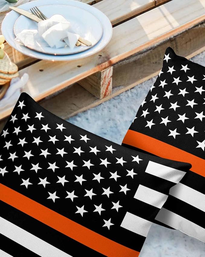 Prime Leader Outdoor Waterproof Pillow Covers Set of 2, Thin Orange Line Flag Search Rescue Officer Patio Throw Pillow Covers, Decorative Cushion Case for Couch Sofa Furniture Garden, 20x20 Inch