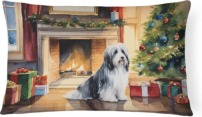 Caroline's Treasures DAC2605PW1216 Bearded Collie Cozy Christmas Throw Pillow Machine Washable, Indoor Outdoor Decorative Pillow for Couch, Bed or Patio, 12HX16W