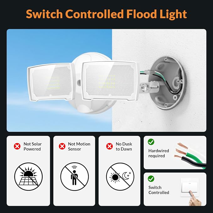 LEPOWER 28W Flood Lights Outdoor - 3000LM Brightness LED Security Lights | Switch Controlled Wall Mount Exterior Flood Light with 2 Heads, 5500K, IP65 Waterproof for Garage, Yard, Porch, Garden, White