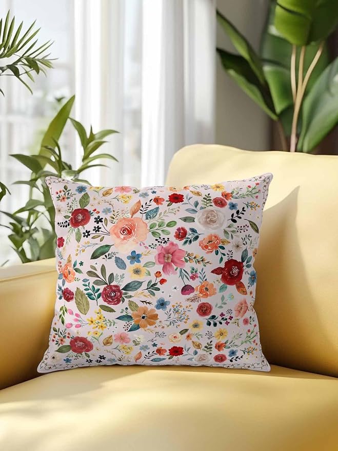 Outdoor Waterproof Throw Pillows Watercolor Leaf Colorful Bloom Floral Patio Pillows,Decorative Pillow Covers with Insert,Pillow Cushion Case for Garden Couch Sofa Vintage Country on Pink