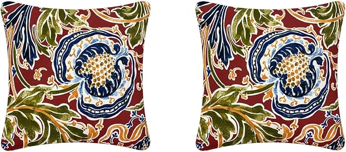 Pack of 2 Outdoor Waterproof Decorative Throw Pillow Covers for Patio Furniture, 18x18 Inch Square Fade Resistant Patio Garden Cushion Covers for Couch Bed Sofa, Jacobean Red