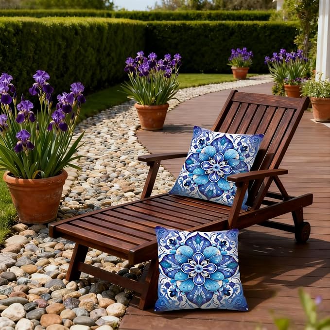 22x22 Inch Outdoor Pillow Covers Set of 2 Waterproof Throw Pillow Covers Decorative Couch Cushion Covers Flower Boho Square Pillowcases Protectors for Patio Garden Sofa