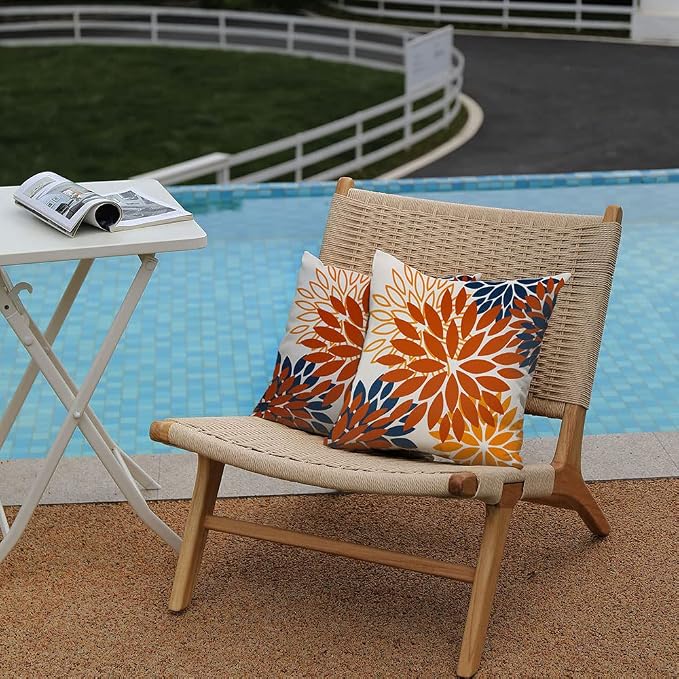 DFXSZ Outdoor Waterproof Pillow Covers 20x20 Set of 2 Orange Blue Flower | Spring Summer Waterproof Flower Throw Pillowcases（No Inserts）Outdoor Decor for Fall Patio Funiture Garden Polyester Covers