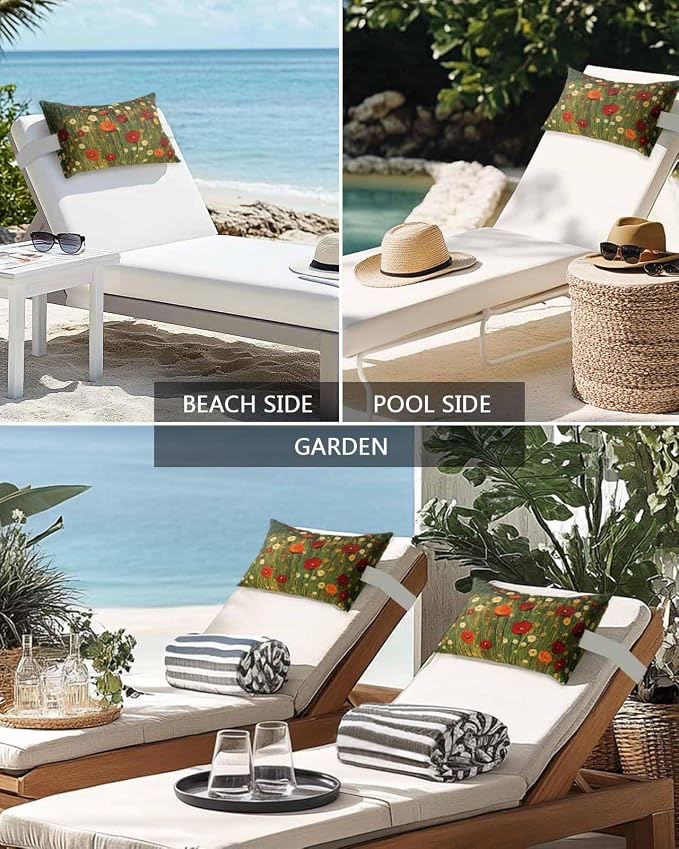 Outdoor Lumbar Cushions with Inserts, Spring Flowers Oil Painting Texture Waterproof Fluffy Fade Body Pillows, Patio Furniture Pillow for Home Balcony Garden Decor 11x16IN