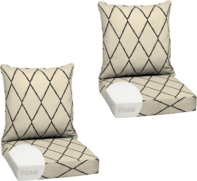 Arden Outdoor Deep Seat Cushion Set, Foam, 2-Pack, 24x24, Tan Trellis | Sofa, Couch, Conversation Set, Premium High-Density Foam, Never Flattens, Mold and Mildew Resistant
