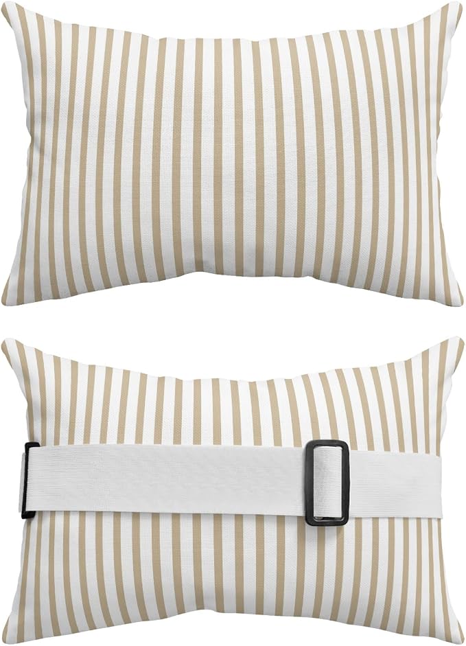 Pack of 4 Outdoor Lumbar Pillow Covers 11x16 Inch, Thin Beige Striped Waterproof Throw Pillow Covers Set, Farmhouse Modern Stripes Indoor&Outdoor Decorative Cushion Cases for Patio Porch Car