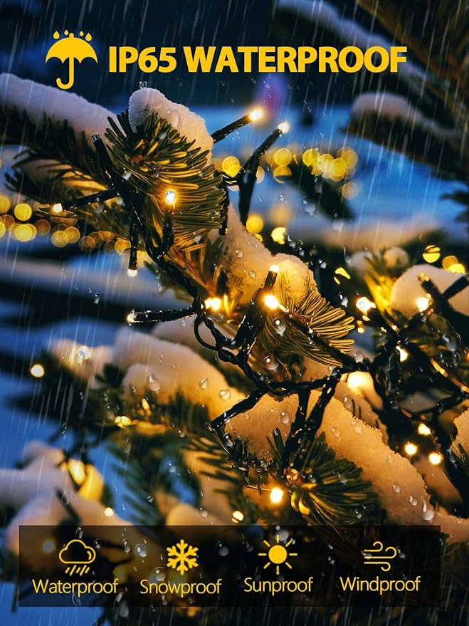 Solar String Lights Outdoor 2 Pack 400 LED Solar Christmas Light Warm White | 8 Lighting Modes, Memory Function, Auto On/Off, 132FT Waterproof Twinkle Lights for Outside Garden Yard Party Xmas Tree Decor