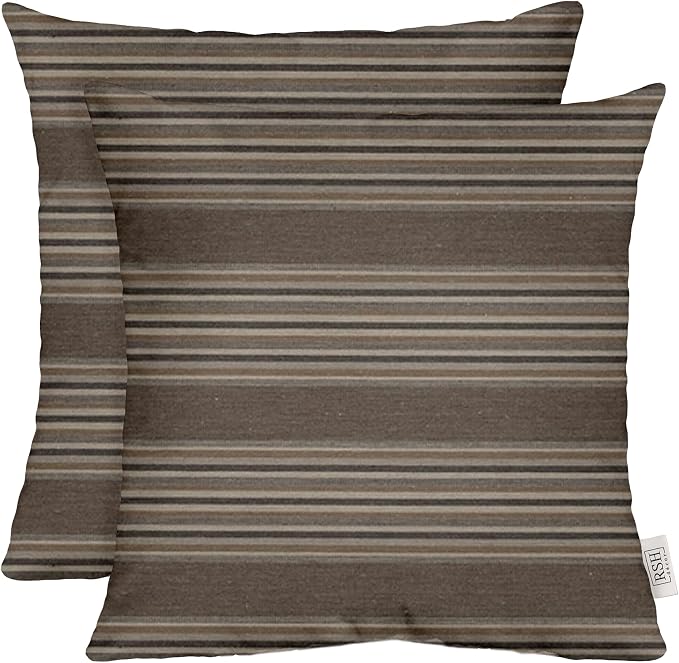 RSH DECOR: Sunbrella Square Throw Pillows Set of 2 | 17" x 17" | Water and Fade-Resistant Performance Fabric | Outdoor Pillow Covers with Down-Alternative Inserts | Made in USA (Parker Slate)