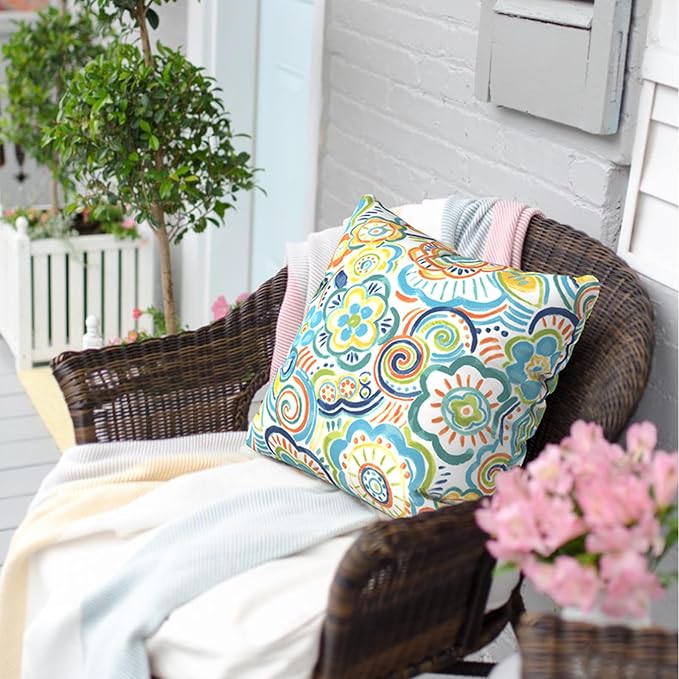 Outdoor Pillows for Patio Furniture 18x18 inch, Square Outdoor Throw Pillows with Inserts, Decorative Toss Pillows for Garden Couch Home Sofa Office Chair, Pack of 2, Flower Blue