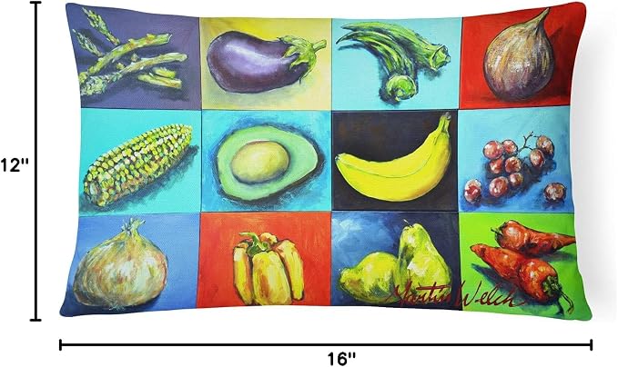 Caroline's Treasures MW1227PW1216 Mixed Fruits and Vegetables Canvas Fabric Decorative Pillow Machine Washable, Indoor Outdoor Decorative Pillow for Couch, Bed or Patio, 12HX16W