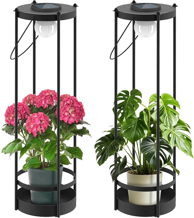 Outdoor Solar Floor Lamp with Plant Stand – Tall Waterproof Standing Light for Patio, Garden & Yard, Auto On/Off from Dusk to Dawn, No Wiring Needed