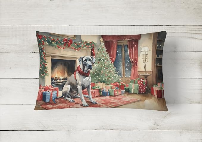 Caroline's Treasures DAC2670PW1216 Great Dane Cozy Christmas Throw Pillow Machine Washable, Indoor Outdoor Decorative Pillow for Couch, Bed or Patio, 12HX16W