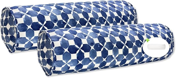 Pack of 2 Outdoor Waterproof Decorative Bolster Pillows with Inserts for Patio Furniture, 20x6 Inch Fade Resistant Patio Garden Bolster Cushions for Couch Bed Sofa, Geometric Navy