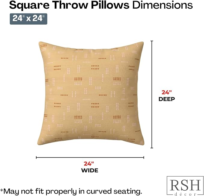 RSH DECOR: Sunbrella Square Throw Pillows Set of 4 | 24" x 24" | Water and Fade-Resistant Performance Fabric | Outdoor Pillow Covers with Down-Alternative Inserts | Made in USA (Jot Dot Sunshine)