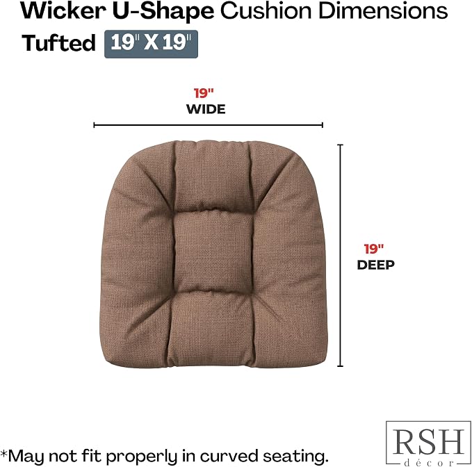 RSH DECOR: Sunbrella Tufted Wicker U-Shape Cushions Set of 2 | 19” x 19” | Outdoor Seat Cushions for Patio Furniture| Crafted with Sunbrella Performance Fabric | Made in USA (Rochelle Truffle)