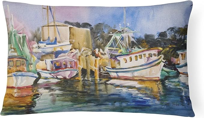 Caroline's Treasures JMK1079PW1216 Shrimp Boat Warehouse Canvas Fabric Decorative Pillow Machine Washable, Indoor Outdoor Decorative Pillow for Couch, Bed or Patio, 12HX16W