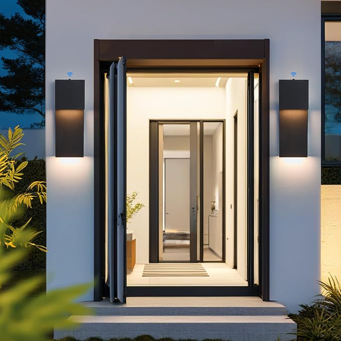 Tarentlight Dusk to Dawn Outdoor Wall Lights 2 Packs,Modern Minimalist Outdoor Fixture Wall Mount,Anti-Rust Sturdy & Sleek Outside Lights for House Porch Garage Patio,3000K 17W Integrated LED
