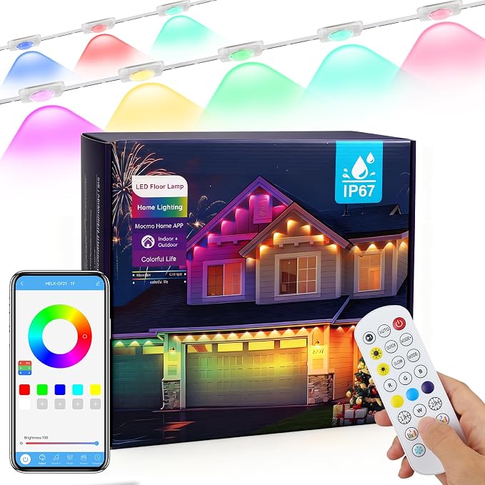 Permanent Outdoor Lights 250FT RGBIC LED Smart LED Lights, App/Remote Control IP68 Waterproof for Holiday Decor, 50 Scene Modes, DIY Lights Color Lighting Timing for Christmas Halloween Party