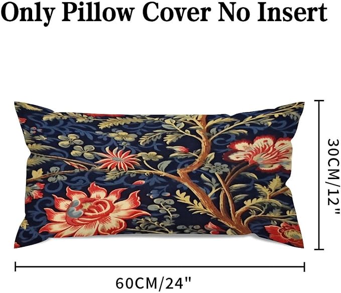 Zipped Pillow Cases for Home Decor Burgundy Gold Navy Blue Floral Botanical Throw Pillow Cover Set of 2 Farmhouse Cushion Cover Cases for Living Room Club Home Decor 12x24in