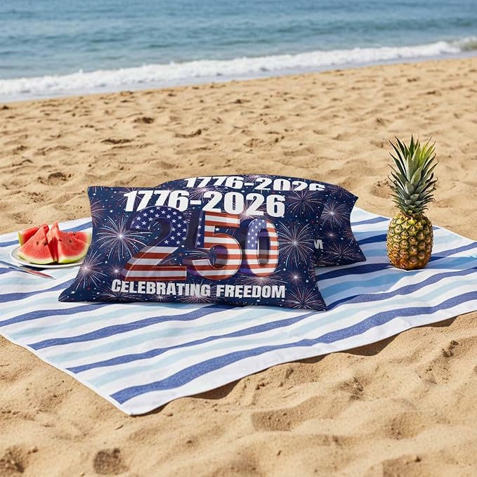 250 Anniversary USA Flag Outdoor Pillow Covers 20x12 Inch Lumbar Pillow Covers Set of 2 Waterproof Decorative Throw Pillow Cases Blue American Flag 250 Fireworks Cushion Covers for Patio Furniture