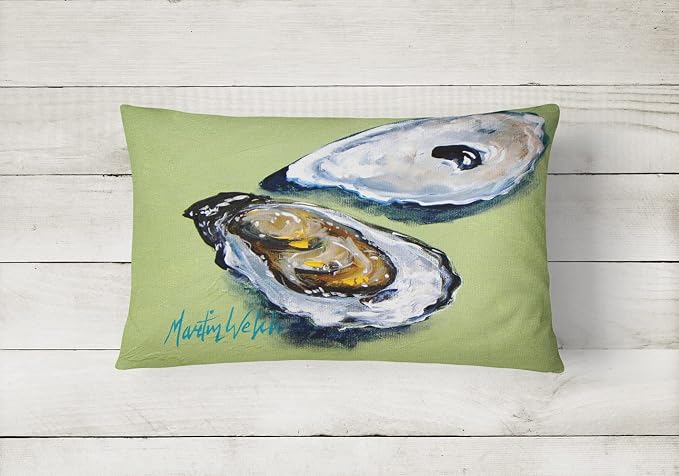 Caroline's Treasures MW1102PW1216 Oysters Two Shells Canvas Fabric Decorative Pillow Machine Washable, Indoor Outdoor Decorative Pillow for Couch, Bed or Patio, 12HX16W