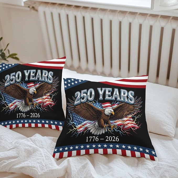 American Flag 4th of July Outdoor Waterproof Throw Pillow Covers 20x20 Set of 2, Independence Day Eagle USA Flag Decorative Pillowcases Cushion Pillowcase for Couch Sofa Patio Outside Pillow Protector