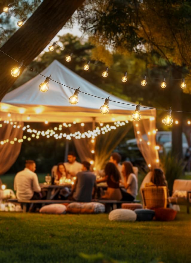 Brightown Outdoor String Lights, 109FT G40 LED IP65 Waterproof Patio Lights | 50 Shatterproof Edison Bulbs, Plug-In, Dimmable, Connectable, Outside Light for Backyard Porch Party Christmas Decorative