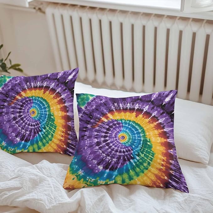 Vandarllin Outdoor Throw Pillows Covers 24x24 inch Set of 2 Waterproof Purple Tie-Dye Art Decorative Zippered Cushion Covers for Patio Furniture, Abstract Boho Tribe Lumbar Pillowcases