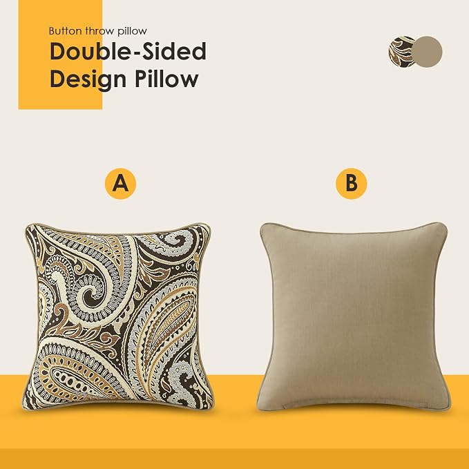 Outdoor Sunbrella Decorative Pillows Pack of 4, 16" x 16" Outdoor Pillow Set for Couch Bed Throw Patio Sofa, Royce Walnut