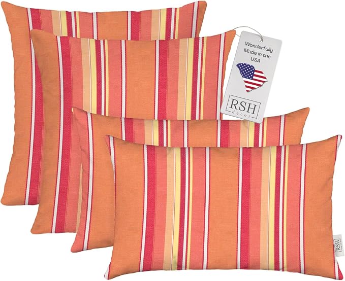 RSH DECOR: Sunbrella Lumbar & Square Pillows Set of 4 | 20" x 12" & 17" x 17" | Water and Fade-Resistant Performance Fabric | Outdoor Throw Pillows for Patio Furniture | Dolce Mango