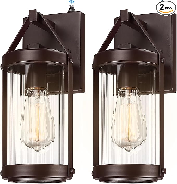2 Pack Dusk to Dawn Sensor Brown Outdoor Wall Sconce Lightings | Waterproof Exterior Porch Lantern Rustic Outside Garage Light Fixtures Wall Mount for House Patio Front Door